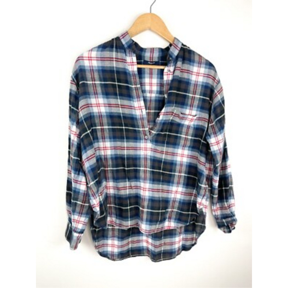 Madewell Size S Collarless Popover Top in‎ Wheaton Plaid Style